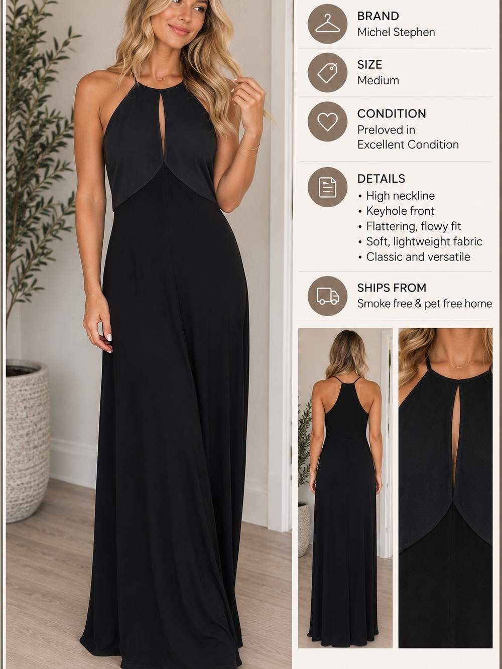 Black Maxi Dress with Keyhole Front